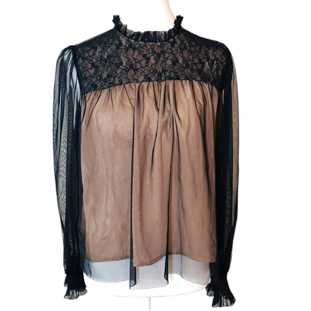 Olivers Black and Tan Ruffled Pleated Blouse large